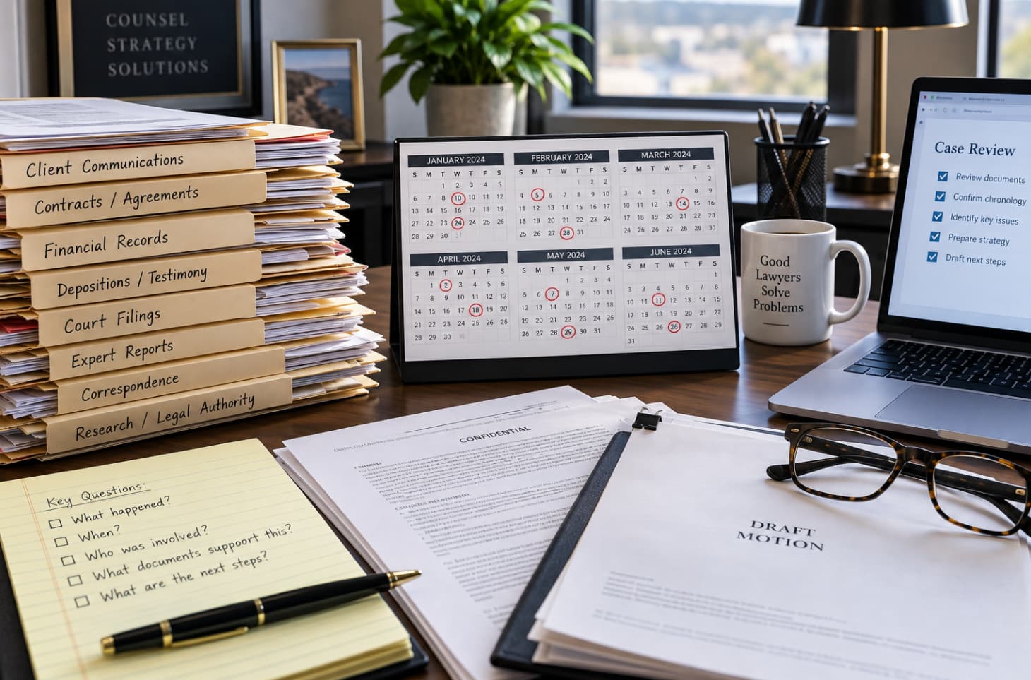 Organized legal and financial records used to establish a chronology of events